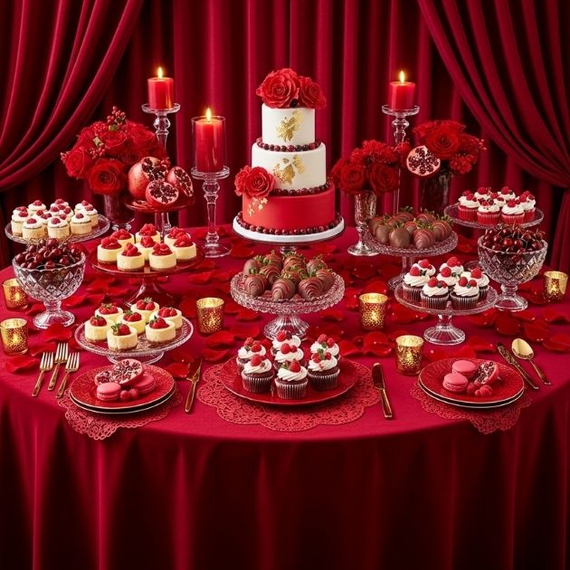 red dessert table