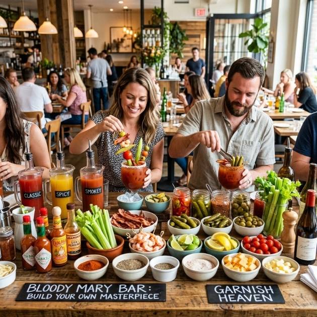 Brunch reaches new heights with a Bloody Mary bar that’s an interactive feast.
