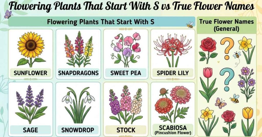 Flowering Plants That Start With S vs True Flower Names
