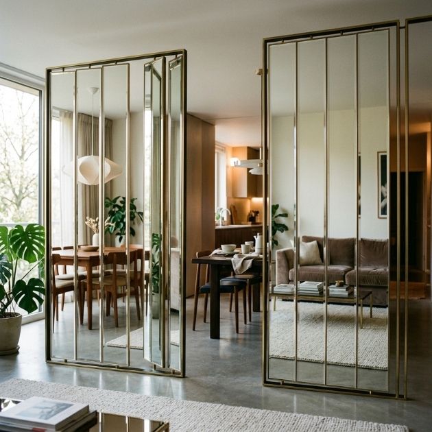 Mirrored Room Dividers for a Dual Purpose