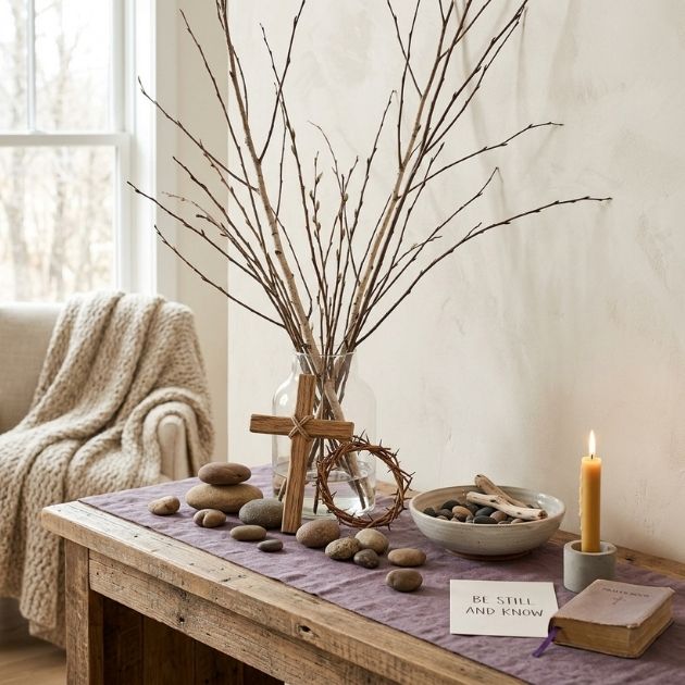 Natural Stone and Branch Arrangement