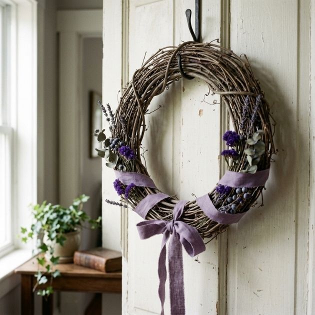 Simple Wreaths with Twigs and Purple Accents